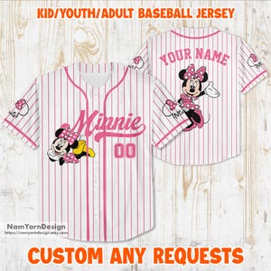 Personalized Disney Minnie Baseball Jersey, Minnie Mouse Jersey Shirt, Disneyland Baseball Team, Magic Kingdom Shirt, Gift For Her