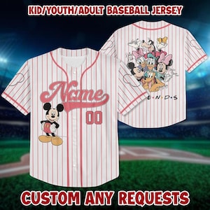 Personalized Vintage Disney Mickey and Friends Baseball Jersey, Kid Youth Adult Disney Jersey, Disneyworld Gift for Baseball Fans