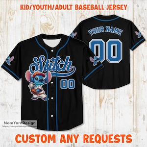 Custom Disney Lilo & Stitch Jersey Baseball, Custom Kid Youth Adult Disney Jersey, Disney Baseball Jersey, Stitch Birthday Gift Stitch Fan