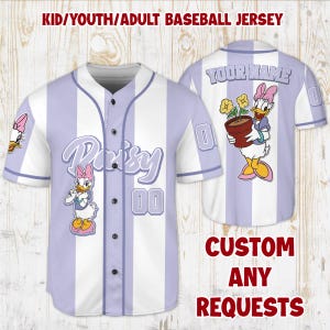 Custom Disney Daisy Baseball Jersey, Gift for Kids, Disney Birthday Gift, Gift For Baseball Fans, Disneyland Trip, Disney&#39;s Fan Club