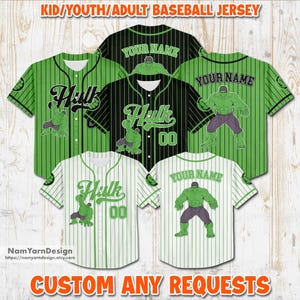 Camiseta de béisbol personalizada de la colección Marvel Hulk, camiseta infantil de superhéroe Hulk, camiseta de béisbol personalizada de Hulk, camiseta de grupo de superhéroes a juego