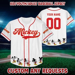 Personalized Vintage Disney Mickey Baseball Jersey, Mickey Jersey For Team, Disney Movie Shirt For Kids, Mickey and Friends Baseball Shirt