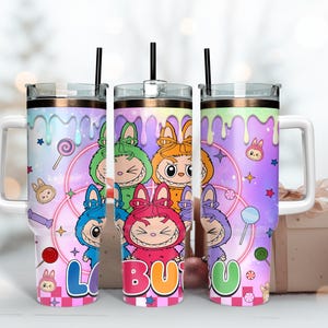 Pink Bunny Tumbler with Handle: 40oz Stainless Steel Travel Mug