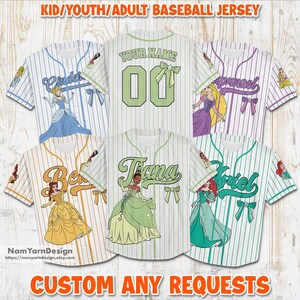 Personalized Disney Princess Baseball Jersey, Custom Name & Number Princess Baseball Jersey Kids, Youth, Adult, Disney Princess Matching