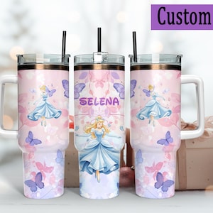 Personalized Cinderella Tumbler with Handle: 40oz Stainless Steel Mug