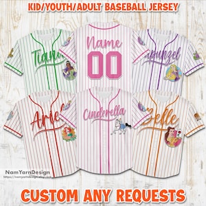 Personalized Disney Princess Baseball Jersey, Customized Name & Number Princess Baseball Jersey Kids, Youth, Adult, Disney Princess Jersey
