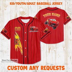 Personalized Disney Cars Lightning Mcqueen Baseball Jersey , Cars Lightning Jersey, Disney Cars Baseball Team Outfit, Gift for Kids