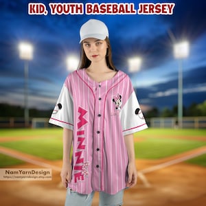 Personalized Disney Minnie Mouse Baseball Jersey, Disney Minnie Jersey, Minnie Jersey, Custom Kids Youth Adult Jersey, Minnie Baseball Shirt
