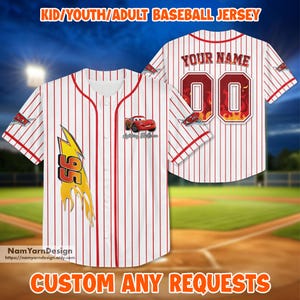 Aangepaste naam en nummer Disney Cars Lightning McQueen Baseball, gepersonaliseerde Cars Baseball Jersey-team, aangepaste Disney Baseball Team-outfit