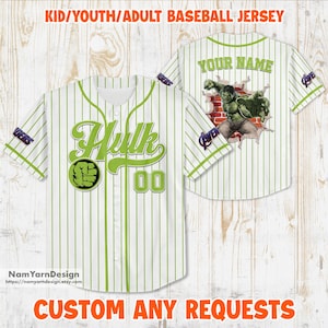 Camiseta de béisbol personalizada de Hulk, camiseta infantil de superhéroe Hulk, camiseta de béisbol personalizada de Hulk, camiseta de superhéroe a juego