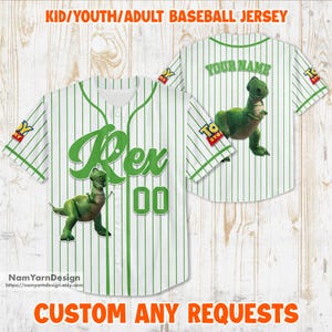 Custom Disney Toy Story Rex Baseball, Custom Kids Youth Adult Disney Baseball Jersey Sports Outfits Cute Gifts For Fan Disney, Toy Story Fan