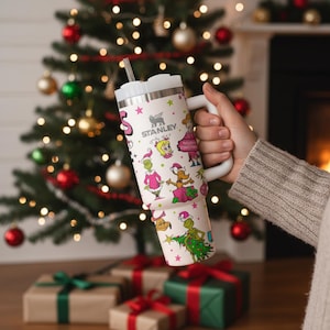 Pink Green Guy Christmas Vibe 40oz Christmas Tumbler With Handle, Christmas Checkered Tumbler, Perfect Gift For Christmas