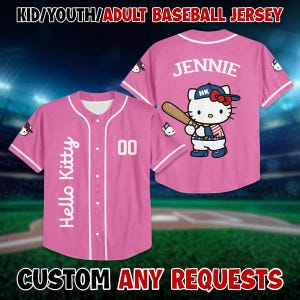 Personalized Hello Cat Baseball Jersey: Custom Name Polyester Shirt