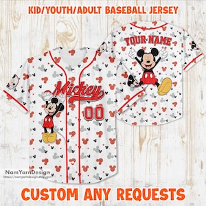 Personalized Disney Cute Mickey Baseball Jersey, Disney Mickey Baseball Jersey, Disneyland Summer Vacation Trip, Disney Sport Team Jersey