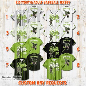 Camiseta de béisbol personalizada de la colección Marvel Hulk, camiseta infantil de superhéroe Hulk, camiseta de béisbol personalizada de Hulk, camiseta de grupo de superhéroes a juego