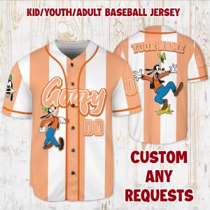 Custom Disney Goofy Baseball Jersey, Gift for Kids, Disney Birthday Gift, Gift For Baseball Fans, Disneyland Trip, Disney&#39;s Fan Club