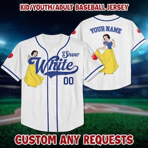 Personalized Princess Snow White Jersey, Princess Disney Baseball Jersey, Jersey for Kids, Youth & Adults, Gift For Her