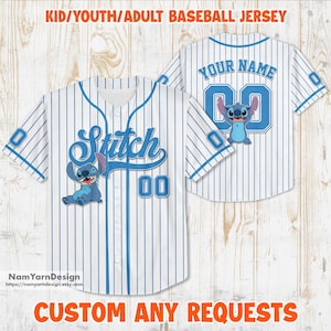 Personalized Lilo and Stitch Stitch Baseball, Custom Kid Youth Adult Disney Jersey, Disney Baseball Jersey, Stitch Birthday Gift Stitch Fan