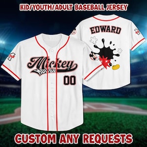 Custom Disney Vintage Mickey Baseball Jersey, Custom Kid Youth Adult Baseball Jersey, Custom Disney Birthday Boy Gift, Matching Family Shirt