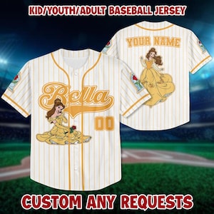 Customized Disney Princess Belle Baseball Jersey, Kids, Youths, Adults Baseball Jersey, Disney Princess Baseball Jersey Outfits