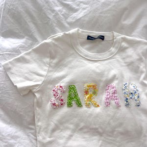 Embroidery Patchwork Shirts Letter Embroidered Patchwork Baby Tee 