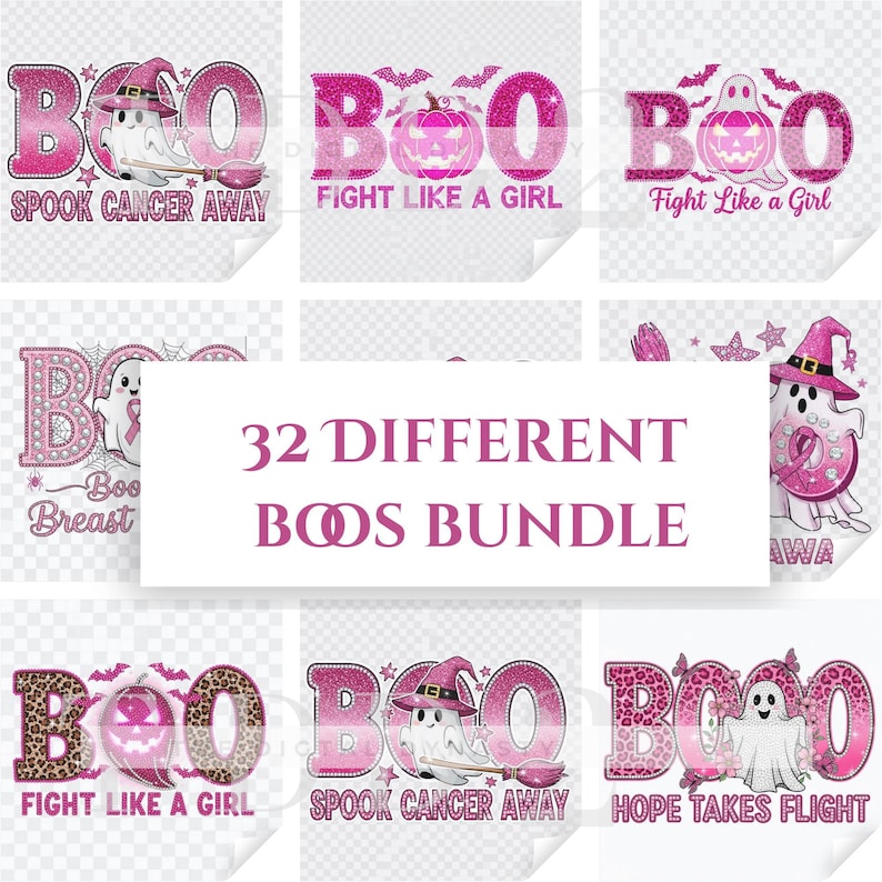 Pink Boo Printable Pink BOO Ghost PNG Bundle: Breast Cancer Awareness, Rhinestone ...