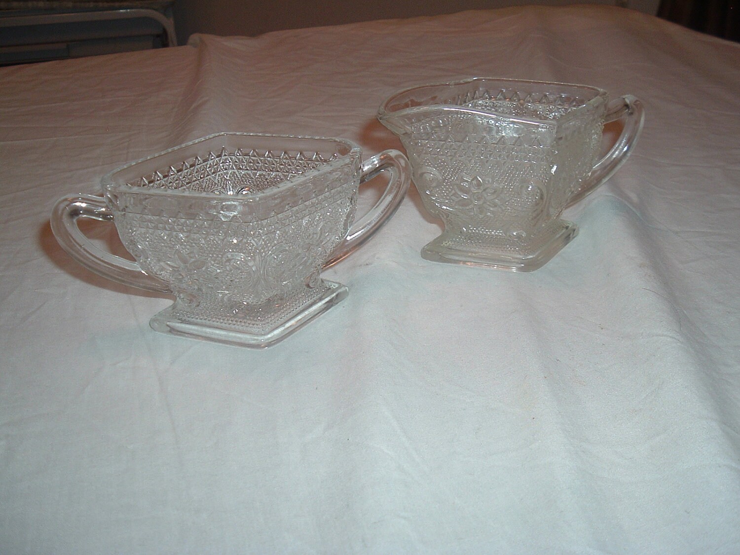 vintage pressed glass creamer and sugar set Etsy