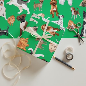 Green Dog Breed Wrapping Paper Sheets - Dog Lover Wrapping Paper Sheets - Unique Dog Breed Design Gift Papers - One-of-a-Kind Wrapping Paper