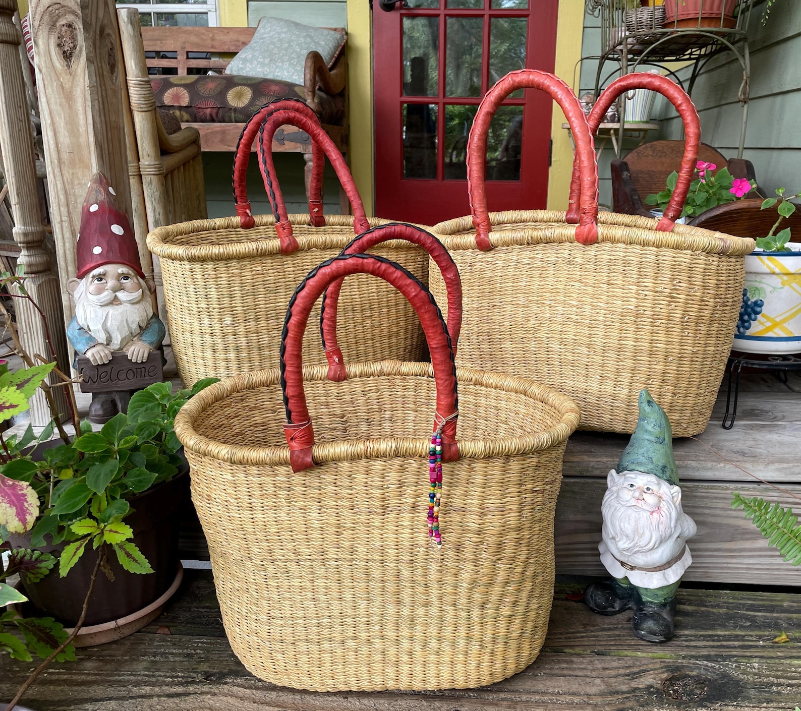 Bolga basket - African basket - Large oval basket w/2 handles - fairly traded basket - Farmers market, picnic, beach basket - Plain & simple - large basket