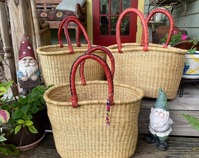 Bolga basket - African basket - Large oval basket w/2 handles - fairly traded basket - Farmers market, picnic, beach basket - Plain & simple