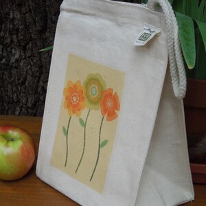 Canvas lunch bag - Recycled cotton lunch bag - Small project bag - Picnic lunch bag - canvas lunch bags - eco friendly - Orange blossom