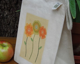 Canvas lunch bag - Recycled cotton lunch bag - Small project bag - Picnic lunch bag - Orange blossom