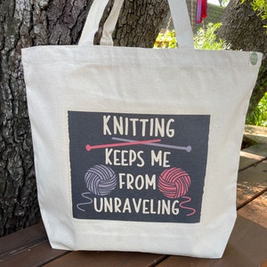 Large canvas knitting tote - Large and small canvas bags - Knitting bag- Crochet tote -Carry yarn tote - Knitting project bag -  Unravelling