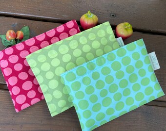 Reusable snack bags - Reuse snack bag - Fabric snack bag  -  Waste free snack bags - Reusable eco friendly snack bags - Polka dots