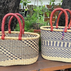African basket - Bolga basket - Grass basket - Large oval basket with 2 handles -fairly traded basket- Farmers market, picnic, beach basket Bild 7