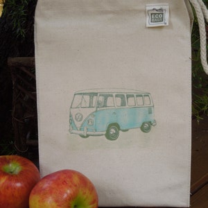 Canvas lunch bag Recycled cotton lunch bag Gender neutral lunch bag camper hippie bus Available in SIX colors picnic lunch bag image 3