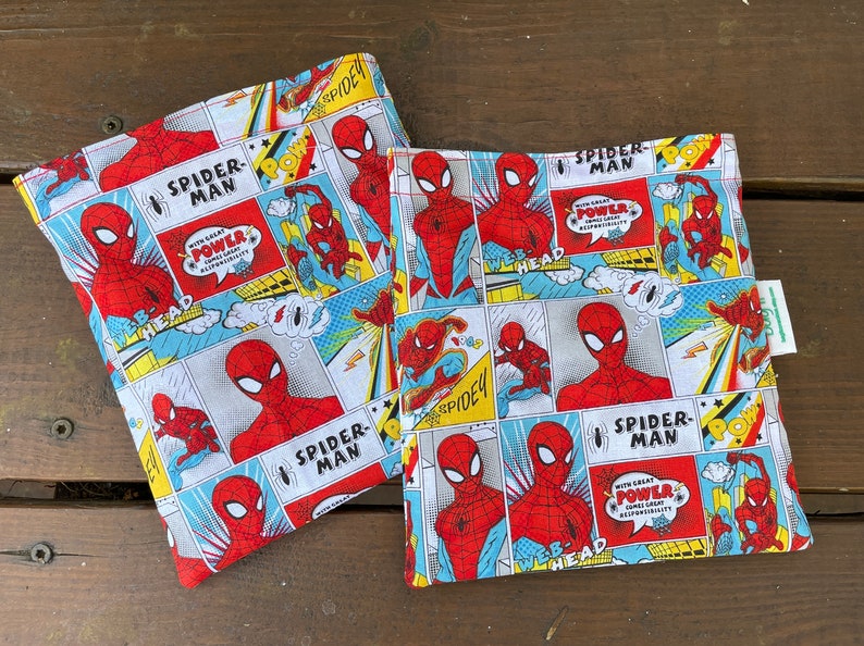 Reusable sandwich bags Reusable snack bag Reusable bags set Zero waste lunch bags Kids sandwich bags Sustainable lunch Spiderman image 3