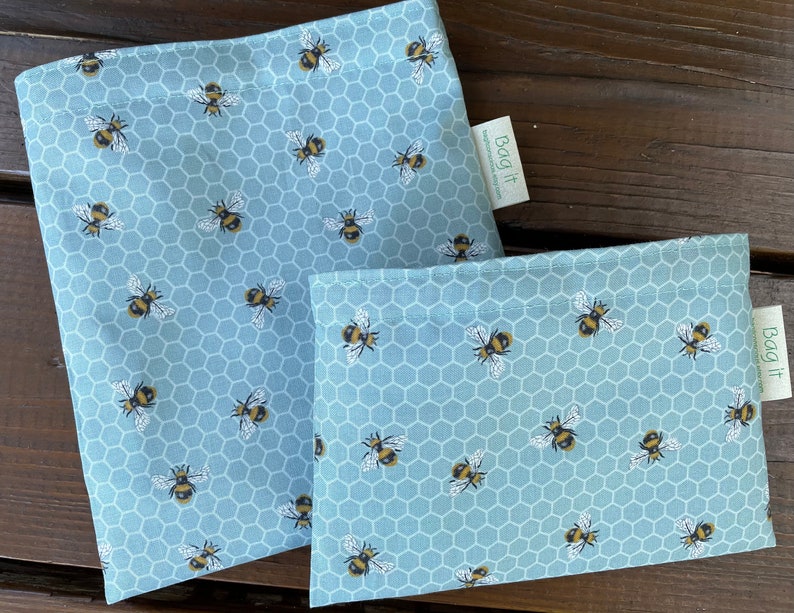 Reusable sandwich bags Reusable snack bag Reusable bags set Zero waste lunch bags Sandwich and/or snack bags Save the bees image 6