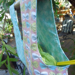 Knitters bag- Reversible knitting bag, yarn bag, wristlet crochet or knitting bag - Over the arm knitting bag - Carry yarn bag - Butterflies