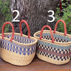 African basket - Large oval basket with 2 handles - Bolga basket -fairly traded basket- Farmers market, picnic, beach basket - Yarn basket