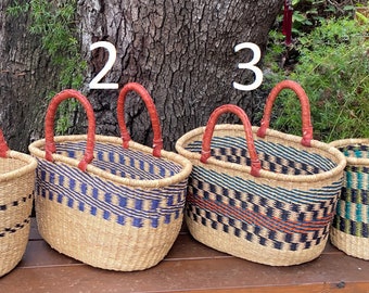 African basket - Large oval basket with 2 handles - Bolga basket -fairly traded basket- Farmers market, picnic, beach basket - Yarn basket