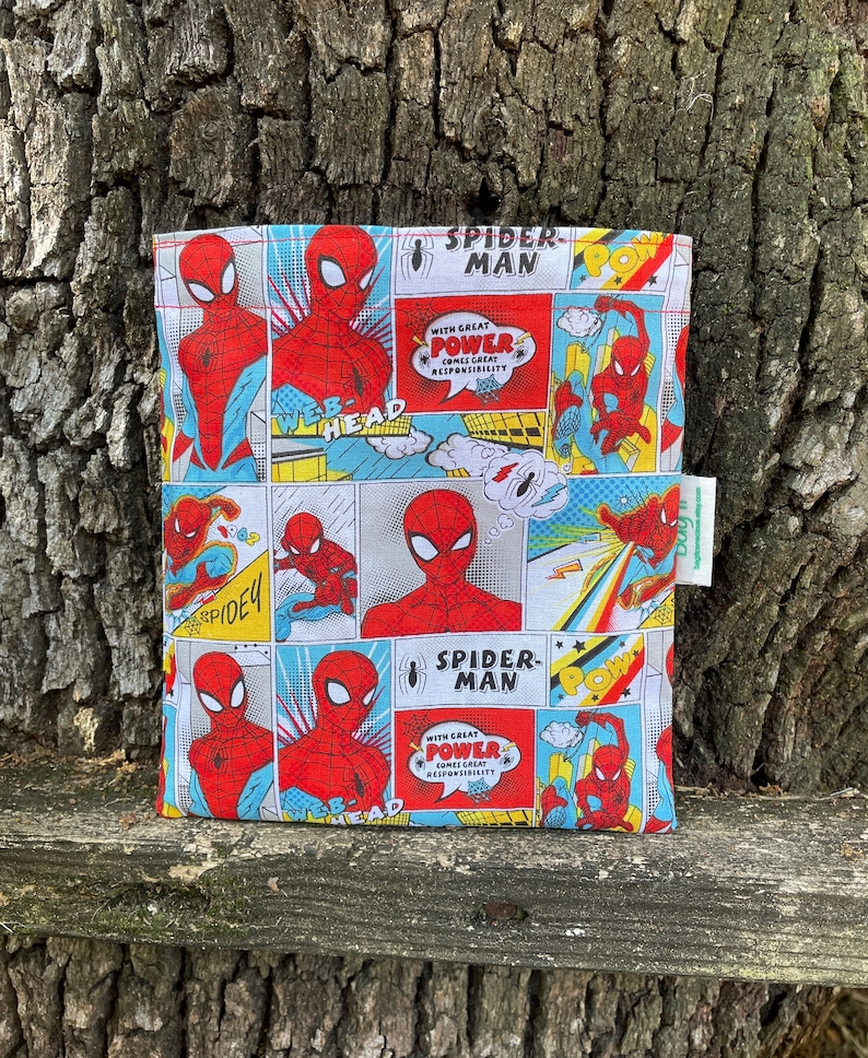 Reusable sandwich bags Reusable snack bag Reusable bags set Zero waste lunch bags Kids sandwich bags Sustainable lunch Spiderman image 5