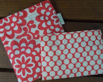 Reusable sandwich and/or snack bags - Reusable sandwich bag - Ecofriendly reusable bags set - Lunch bags - Cherry lotus and polka dots