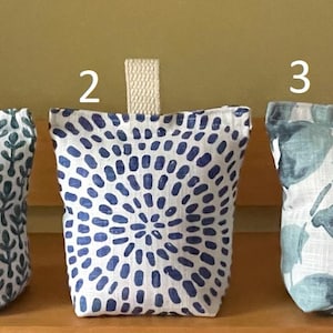 Door stopper - fabric door stopper - decorative door stopper - filled door stopper-indoor door stopper - door wedge - White and blue