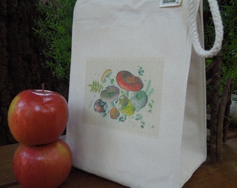 Canvas lunch bag - Recycled cotton lunch bag - Picnic lunch bag - Camping lunch bag - Mushrooms