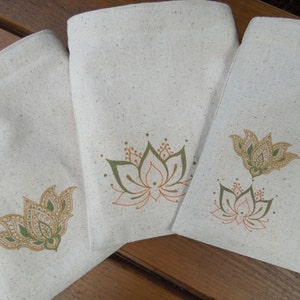 Reusable sandwich bag -  Gender neutral snack bags - Lotus on natural unbleached cotton - Choose your favorite from 3 options