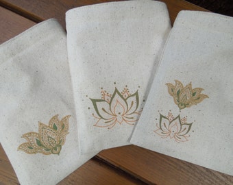 Reusable sandwich bag -  Gender neutral snack bags - Lotus on natural unbleached cotton - Choose your favorite from 3 options