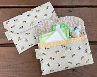 Privacy pouch - Sanitary pad holder - Feminine hygiene pouch  - Tampons holder -  Pantiliners case - Save the bees