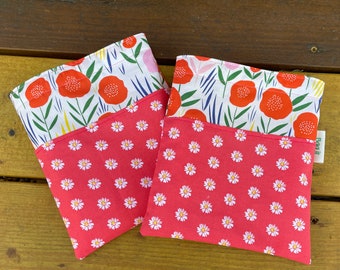 Reusable sandwich bags - Large reusable snack bags - Zero waste lunch - Sandwich bag- Lunch bags - Reuse sandwich and snack bag set- Poppies