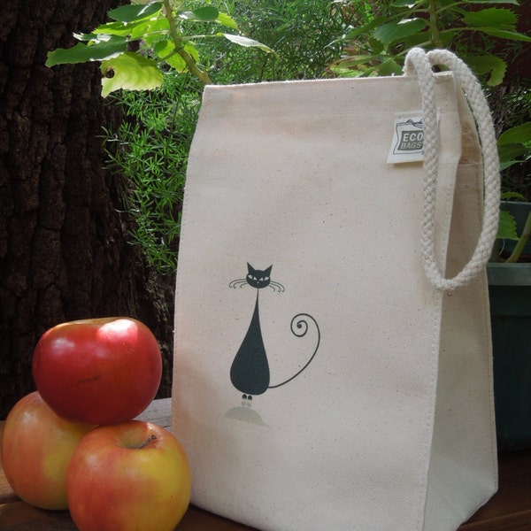 Canvas lunch bag - Recycled cotton lunch bag - Waste free lunch -  Eco friendly canvas lunch bag - For the cat lovers - lunch bags - Cat